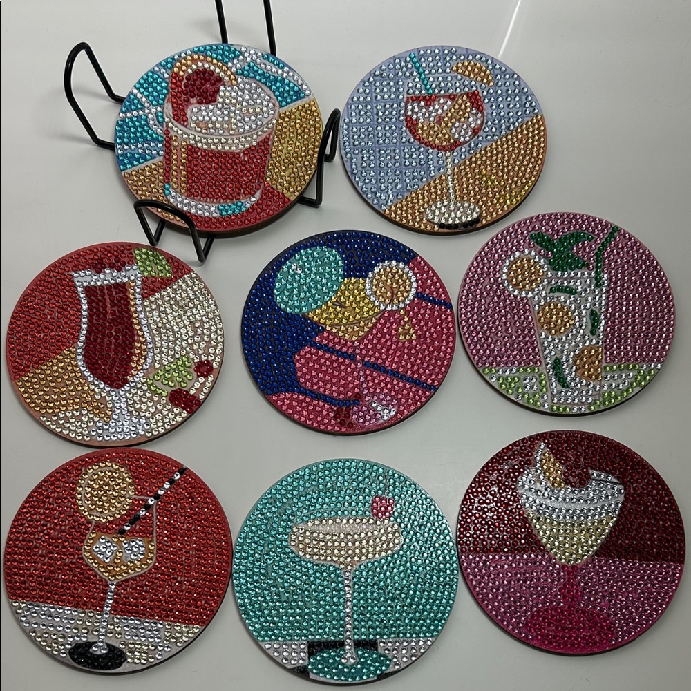 Diamond painted cocktail themed coasters